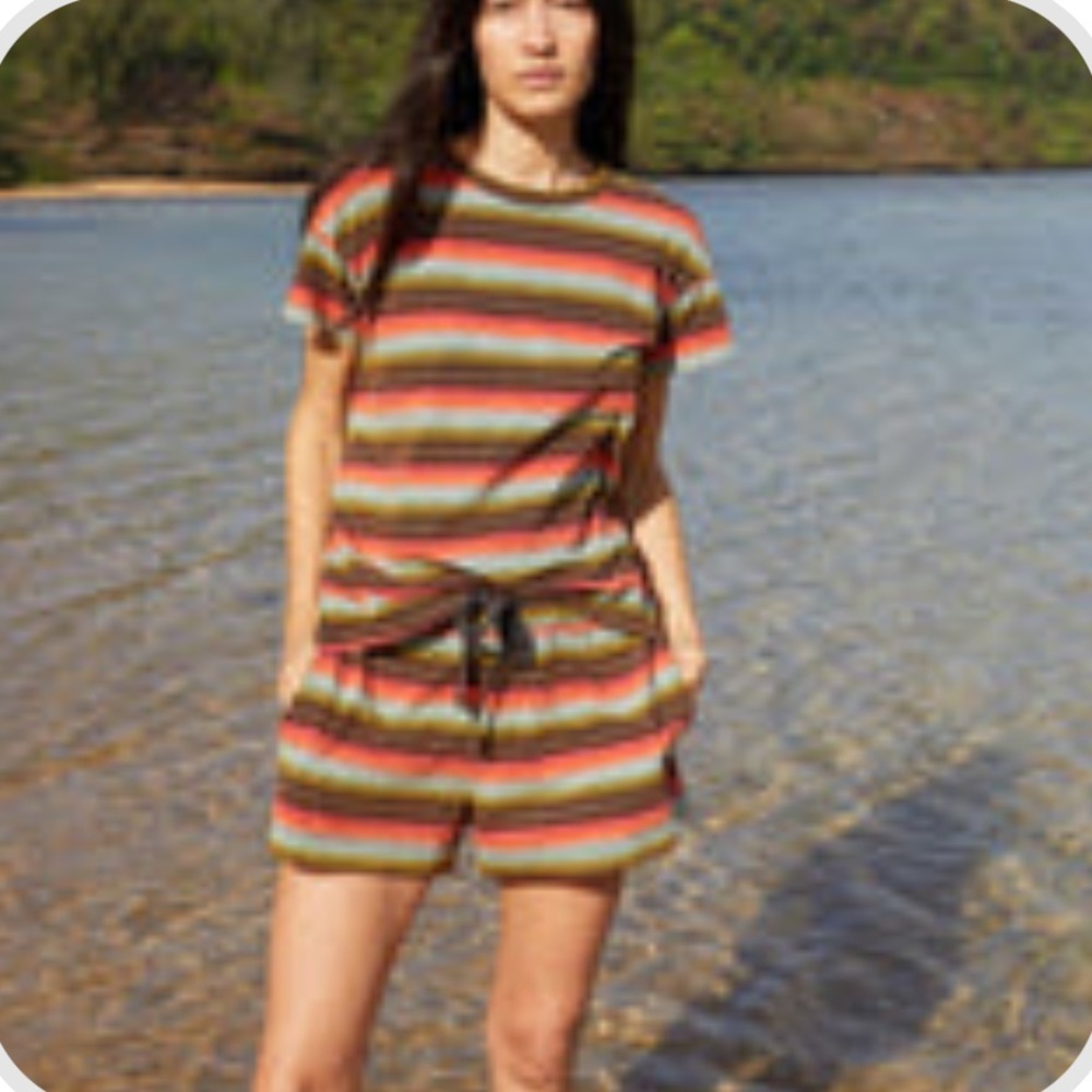 THE GREAT. Multicolor Striped High Waist Shorts